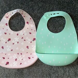 Silicone Baby Bib Set - Pink Ladybug & Mint Arrow